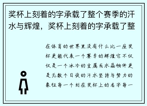奖杯上刻着的字承载了整个赛季的汗水与辉煌，奖杯上刻着的字承载了整个赛季的汗水与辉煌的什么